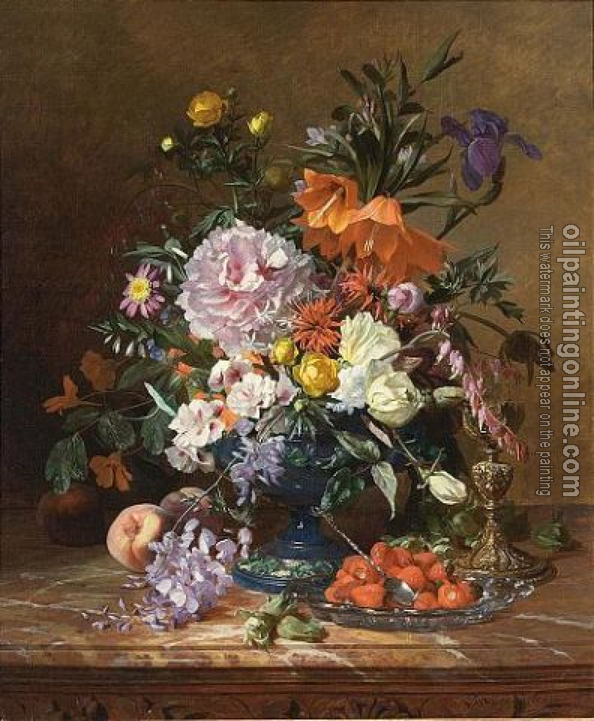 David Emile Joseph de Noter - A still life with flowers and fruit